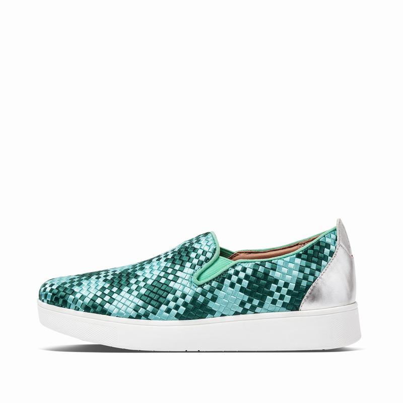 FitFlop Rally Checkered Woven Slip On Mintfarben Grün - FitFlop Sneaker Damen Sale [ZXWD-04376]